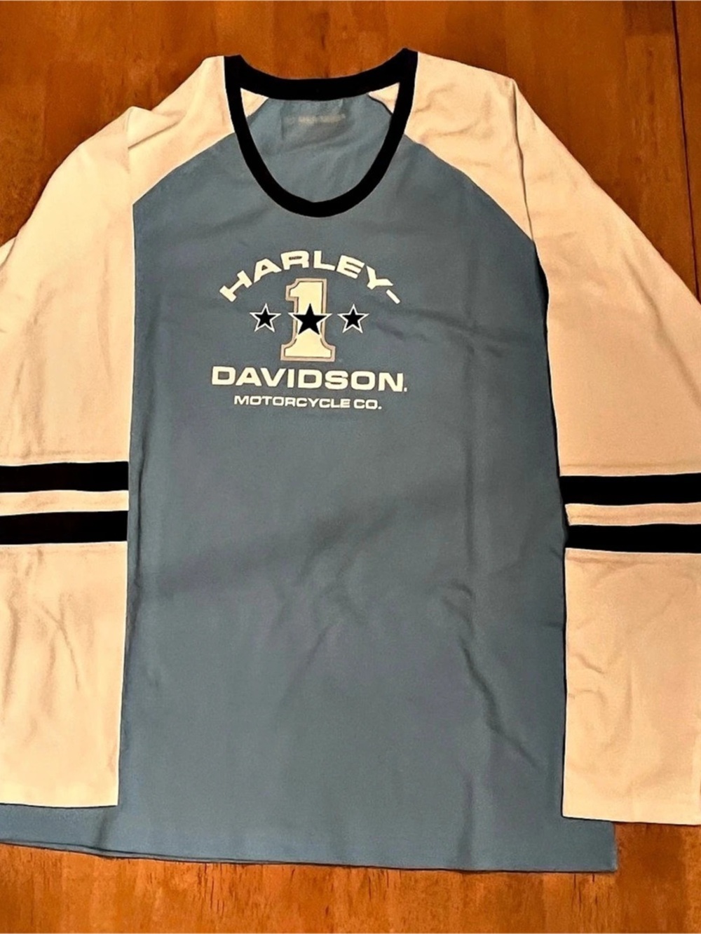 Harley-Davidson Men's #1 Racing Long Sleeve Colorblocked Tee Blue & White (NWOT)